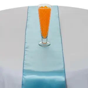 Neel Blue 11x 108 Inch Plain Satin Silk Table Runner, Baby Blue