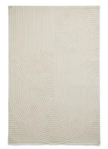 Cream Washable Rug, Optical (3D) Rug, 12mm Thick Abstract Rug, Modern Rug for Bedroom, & Dining Room-120cm X 170cm