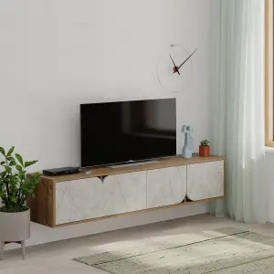 Decortie Spark Modern TV Unit Multimedia Centre with Storage Cabinet Dark Oak Gold Marble Effect 180cm Width