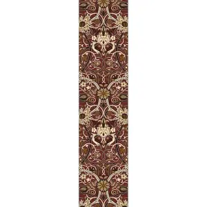 William Morris 127300 Red Gold Bullerswood Runner Rug For Hallway -Long 67x230cm