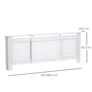 HOMCOM Extendable Radiator Cover Cabinet Slatted Design MDF White Home Office