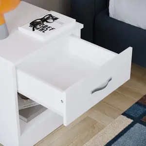 Maybery 1 Drawer Bedside Table With Open Shelf, Bedroom Storage Cabinet White