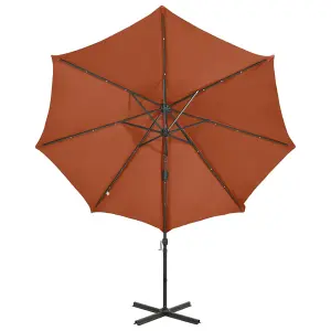 Berkfield Cantilever Umbrella with Pole and LED Lights Terracotta 300 cm