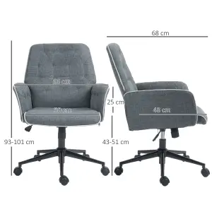 HOMCOM Office Chair Task Adjustable Height Mid Back Armrest Tilt Linen Grey