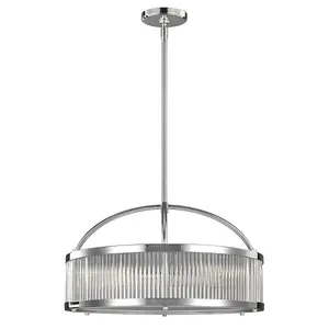 IP44 6 Bulb Ridged Galss Ceiling Pendant Light Fitting Chrome LED G9 3.5W Bulb