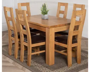 Dakota 127 x 82 cm Chunky Oak Small Dining Table and 6 Chairs Dining Set with Yale Chairs