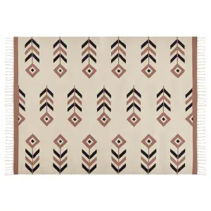 Cotton Kilim Area Rug 140 x 200 cm Beige and Black NIAVAN