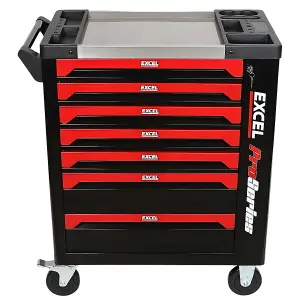 Excel 7 Drawers Tool Chest Storage Roller Cabinet Black and Red