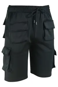 MS9 Mens Fleece Shorts Cargo Pockets Tracksuit Jogging Work Utility Shorts H5 - Black, Medium