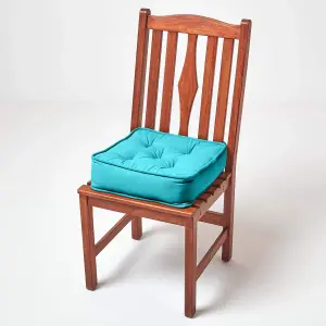 Homescapes Teal Cotton Dining Chair Booster Cushion