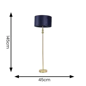 ValueLights Marissa Gold Stacked Ball Floor Lamp with Navy Blue Velvet Shade