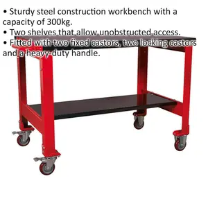 Heavy-Duty 2 Level Mobile Workbench with 300kg Capacity and Locking Castors