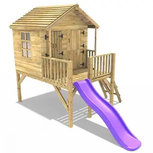 Rebo 5FT x 5FT Childrens Wooden Garden Playhouse on Deck + 6ft Slide- Nightingale Purple