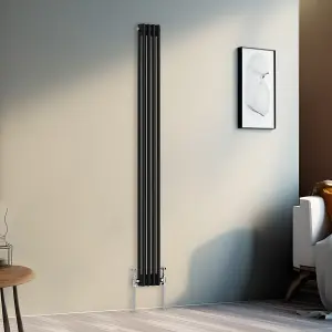 Right Radiators 1800x200 mm Vertical Traditional 2 Column Cast Iron Style Radiator Black