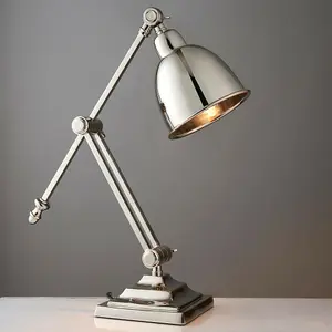 Adjustable Arm Table Lamp Polished Nickel Base Shade Bedside Feature Metal Light