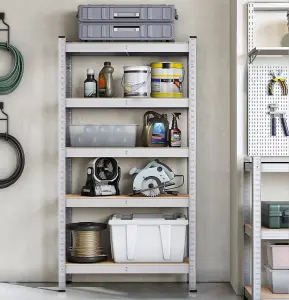 SONGMICS Storage Shelving, 5-Tier Steel Rack, Storage Organiser, Boltless Setup, Perfect for Garage or Shed, Silver