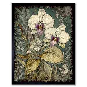 Sutphen William Morris Style White And Purple Orchid - Single Picture Frame Print