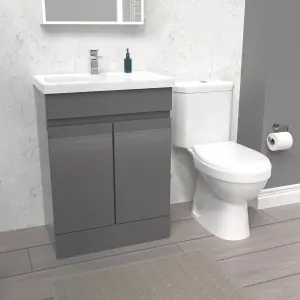 Nes Home 600mm Steel Grey Basin Vanity Unit & Close Coupled Toilet Set