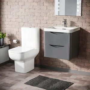 Nes Home 500mm Wall Hung Vanity Basin Unit Steel Grey & Close Coupled Toilet