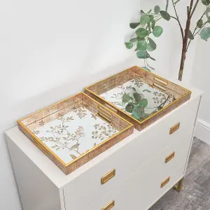 Melody Maison Gold Printed Mirrored Tray - Large - 37cm x 37cm