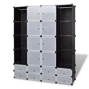 Modular Cabinet with Compartment Storage Cabinet Clothes Organizer Black/White