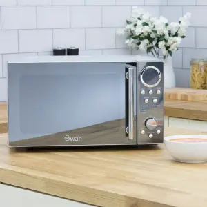 Swan SM3080LN Digital Solo Microwave with 10 Power Levels, 800 Watt, 20 Litre, Silver