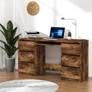 Berkfield Writing Desk Smoked Oak 140x50x77 cm Engineered Wood