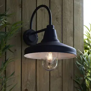 Non Automatic Outdoor Wall Light - Textured Black & Glass Shade - IP44 Rated