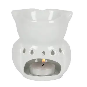 Ceramic White Owl Oil Burner H11 x W9 cm