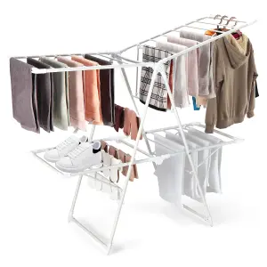 Costway 2-Tier Clothes Drying Rack Folding Dryer Stand w/ Height-Adjustable Wings