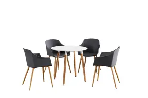 Eden Round Dining Set with a White Dining Table and 4 Grey Dining Chairs