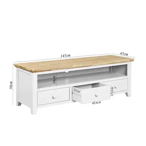 Florence Large White TV Stand with 3 Drawers and Shelf