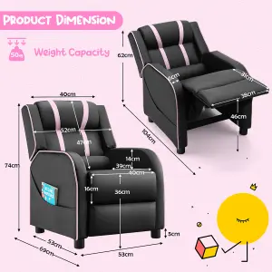 Costway Kids Recliner Chair Toddler Ergonomic PU Leather Sofa Couch Upholstered Armchair