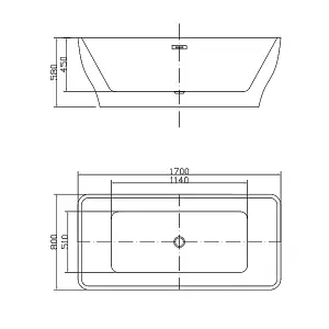 Banyetti Transition 1700 x 800 Freestanding Acrylic Bath - White