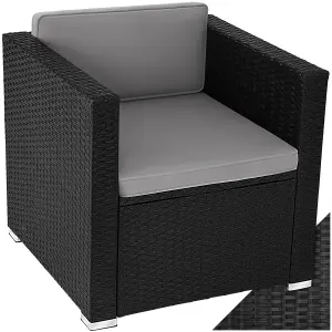 Rattan Garden Armchair Lignano - UV-resistant, with seat and back cushions - black