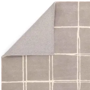 Grey Chequered Wool Modern Shaggy Handmade Rug For Living Room Bedroom & Dining Room-120cm X 170cm