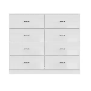 White Gloss 8 Drawer Chest Of Drawers 4+4 Bedroom Furniture