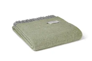 Tweedmill Beehive XL Blanket/Throw 100% Pure New Wool - 140x240cm - Fern Green/Grey