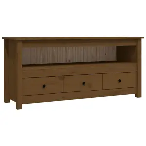 Berkfield TV Cabinet Honey Brown 114x35x52 cm Solid Wood Pine