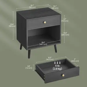 Monterey 1 Drawer Bedside Table Black