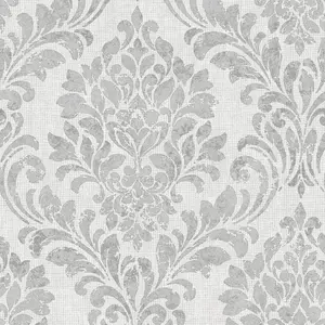 Muriva Grey Damask Shimmer effect Embossed Wallpaper