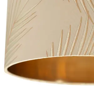 First Choice Lighting Set of 2 Tropica Champagne with Gold Embossed Leaf Detail 25cm Ceiling Pendant or Table Lamp Shades