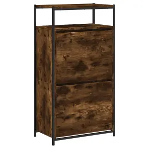 Shoe Cabinet Smoked Oak 60x34x112 Engineered Wood