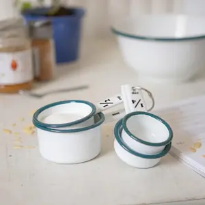 White Enamel Measuring Cups Set - Green - 4pc