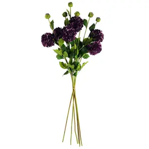 Pack of 6 x 75cm Artificial Dahlia PomPom Flower Stem Purple