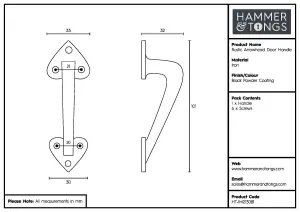 Hammer & Tongs - Rustic Arrowhead Door Handle - H100mm - Black