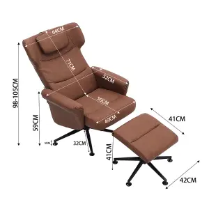 Armchair Set Brown Faux Leather Upholstered Swivel Seat Armchair Recliner Chair Sofa Chair with Footstool