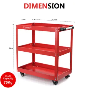 Tool Storage Heavy Duty Garage Trolley Workshop 3 Tier Wheel Cart DIY Red