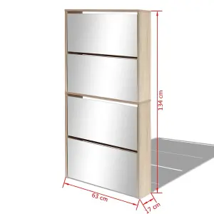 Berkfield Shoe Cabinet 4-Layer Mirror Oak 63x17x134 cm