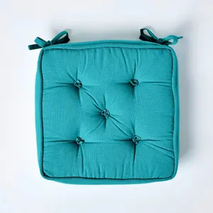 Homescapes Teal Cotton Dining Chair Booster Cushion